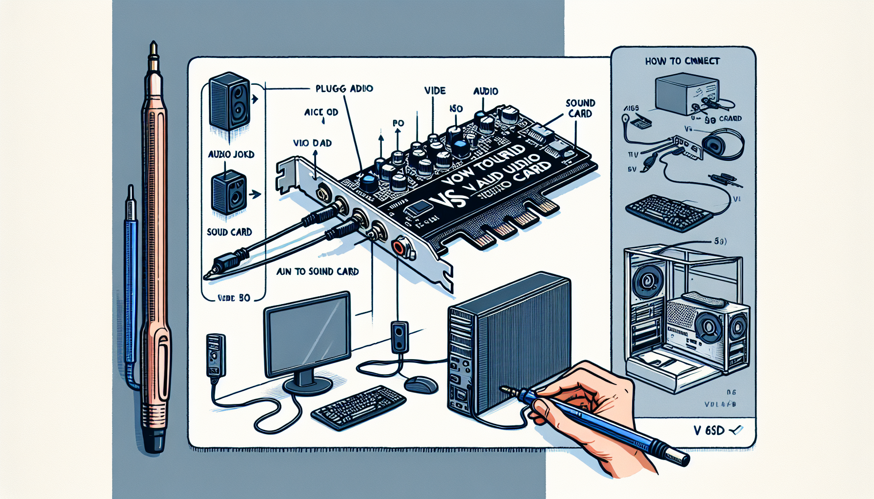 Minh họa kết nối Soundcard V8s với máy tính